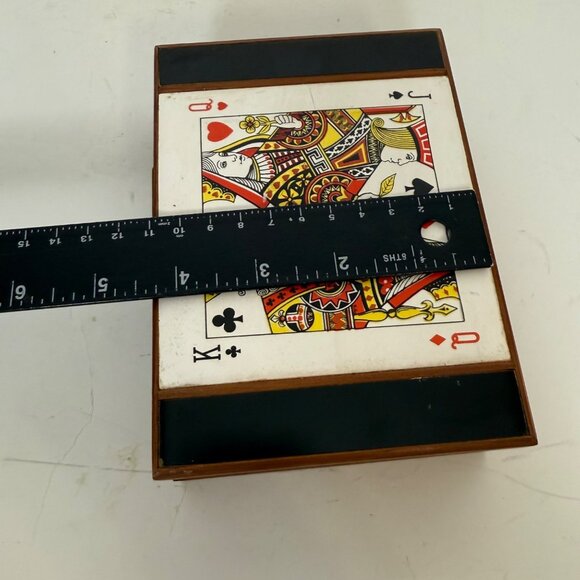 Wooden Playing Card Box Ceramic Tile King Queen Spades Vintage MCM Green Felt - Picture 9 of 16